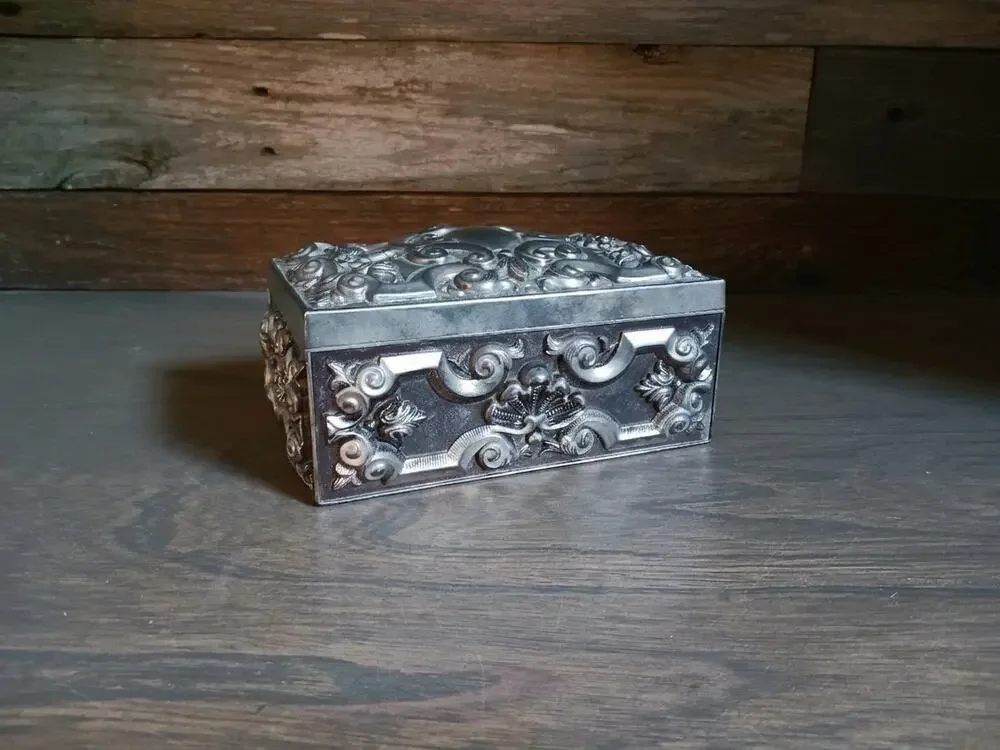Vintage Ornate Heavy Silver-Plated Jewelry Box Unbranded